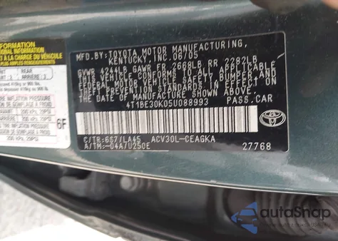 2005 Toyota Camry Xle из США, поврежденный, VIN 4T1BE30K05U088993